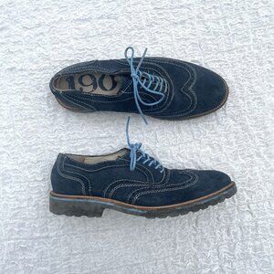 Navy Blue Leather Suede Oxfords